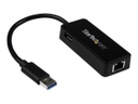 StarTech.com Adaptador Tarjeta de Red NIC Externa USB 3.0 1 Puerto Gigabit Ethernet RJ45 y 1 Puerto USB Super Speed - Cable - Negro - Adaptador de red - USB 3.0 - Gigabit Ethernet - negro - para P/N: TB33A1C