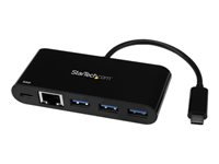 StarTech.com Adaptador Multipuertos USB-C de Red Ethernet con Hub de 3 Puertos USB 3.0 y Entrega de Potencia - Adaptador de red - USB-C - Gigabit Ethernet - negro