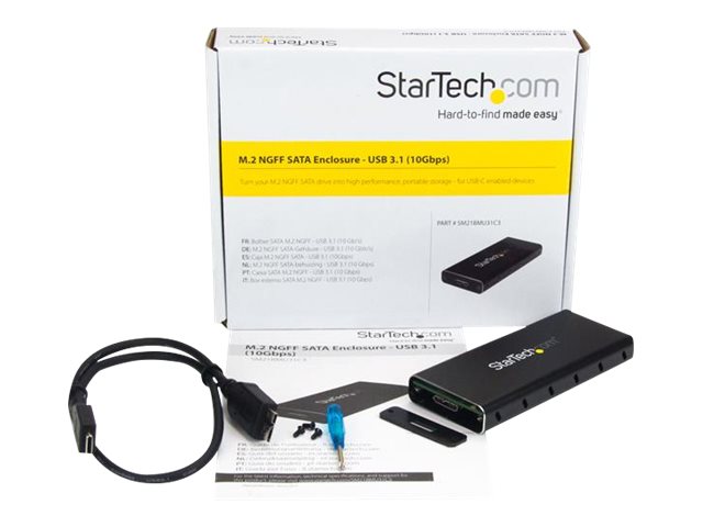StarTech.com Caja Adaptador M.2 NGFF a USB 3.1 con Carcasa Protectora - Caja de SSD M.2 para SSDs M.2 SATA (SM21BMU31C3) - Caja de almacenamiento - M.2 - SATA 6Gb/s - 600 MBps - USB 3.1 (Gen 2) - negro, plata - para P/N: TBLT3MM1MA, TBLT3MM2M, TBLT3MM2MA