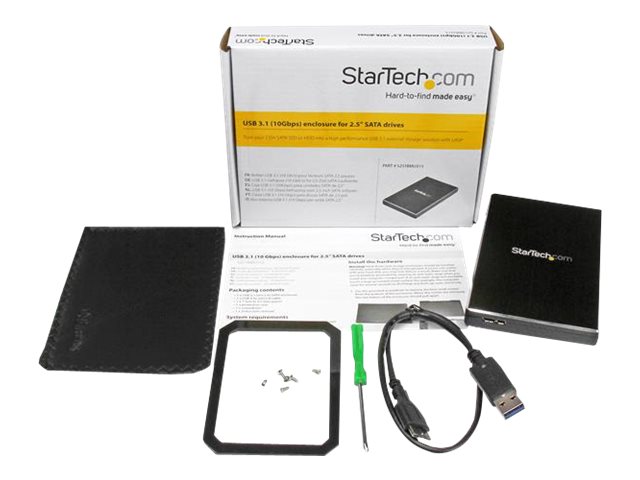 StarTech.com Caja de aluminio USB 3.1 (10Gbps) de 1 bahía de 2,5 pulgadas para discos duros SATA III - Caja de almacenamiento - 2.5" - SATA 6Gb/s - 10 GBps - USB 3.1 (Gen 2) - negro - para P/N: BNDTBUSB3142, PEXUS313AC2V, PEXUSB311A1E, PEXUSB311AC2, PEXUSB312A2, PEXUSB314A2V2