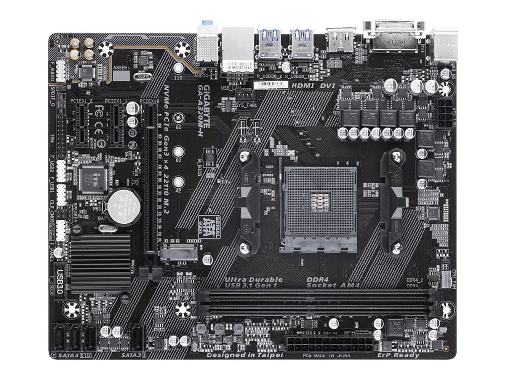 Gigabyte GA-A320M-H - 1.1 - placa base - micro ATX - Socket AM4 - AMD A320 - USB 3.1 Gen 1 - Gigabit LAN - Tarjeta gráfica (CPU necesaria) - HD Audio (8-canales)