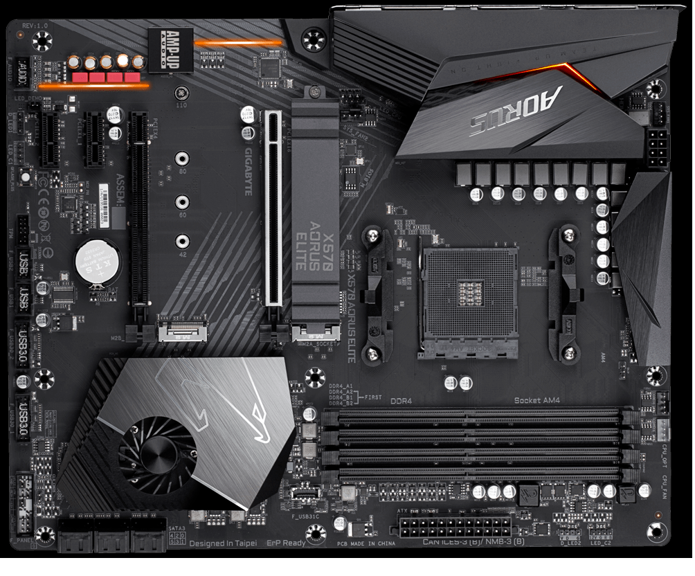 AORUS RGB - X570 AORUS ELITE - Motherboard - ATX - Socket AM4 - AMD X570 - para Ryzen - AMD Radeon Vega - Sound card