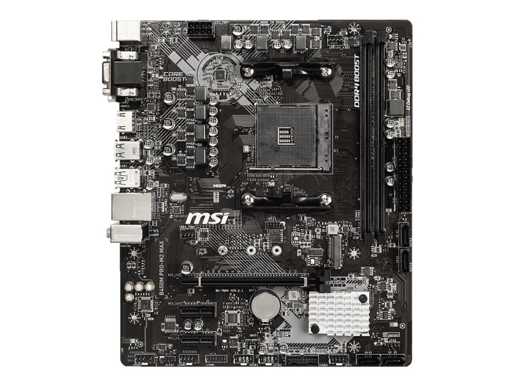 MSI B450M PRO-M2 MAX - Placa base - micro ATX - Socket AM4 - AMD B450 - USB 3.2 Gen 1 - Gigabit LAN - Tarjeta gráfica (CPU necesaria) - HD Audio (8-canales)