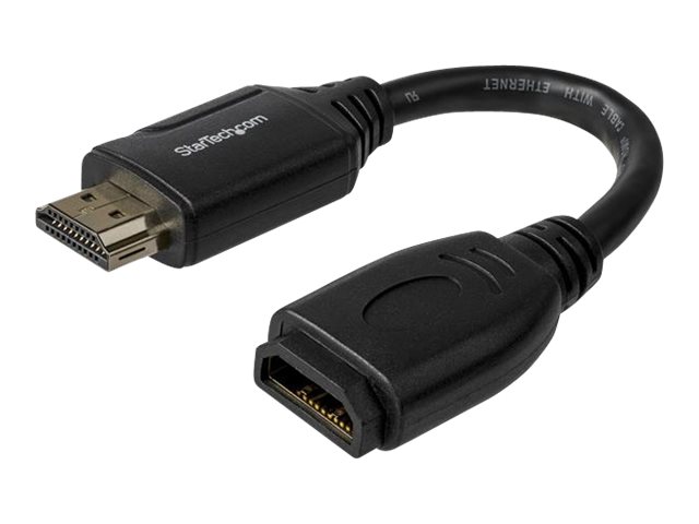 StarTech.com Cable de 15cm de Extensión Alargador HDMI 2.0 de Alta Velocidad - Extensor de Puertos - 4K de 60Hz - Cable alargador de HDMI - HDMI (M) recto a HDMI (H) recto - 15.2 cm - doble blindado - negro - compatibilidad con 4K