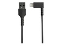 StarTech.com Cable Resistente USB-A a Lightning 1 m Acodado Derecho Negro - Cable USB Tipo A a Lightning con Aramida - MFi (RUSBCLTMM1MBR) - Cable Lightning - Lightning (M) acodado a USB (M) - 1 m - doble blindado - negro - para Apple iPad/iPhone/iPod