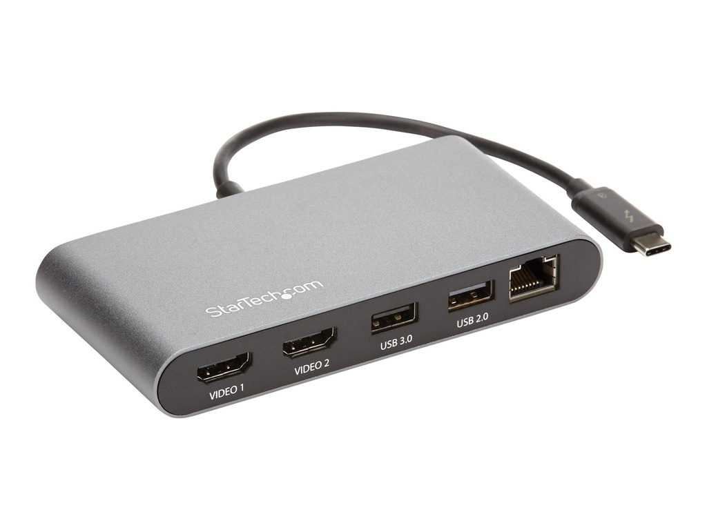 StarTech.com Dock Thunderbolt 3 - Mini - HDMI Doble - 4K 60Hz - Alimentada por el Bus - Docking Station para Portátil - USB Tipo C - Estación de conexión - USB-C 3.1 / Thunderbolt 3 - 2 x HDMI - GigE