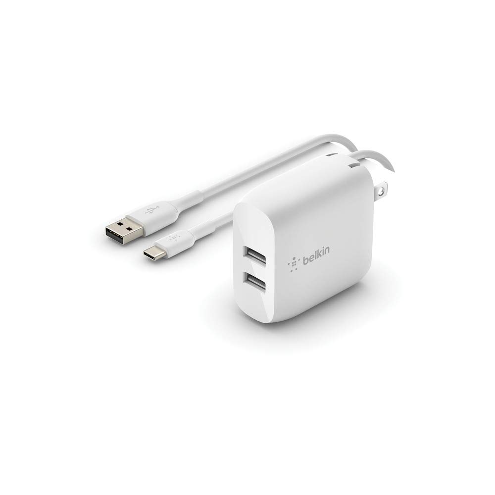 Belkin Dual Wall Charger - Adaptador de corriente - 24 vatios - 4.8 A - 2 conectores de salida (2 x USB) - en el cable: USB-C