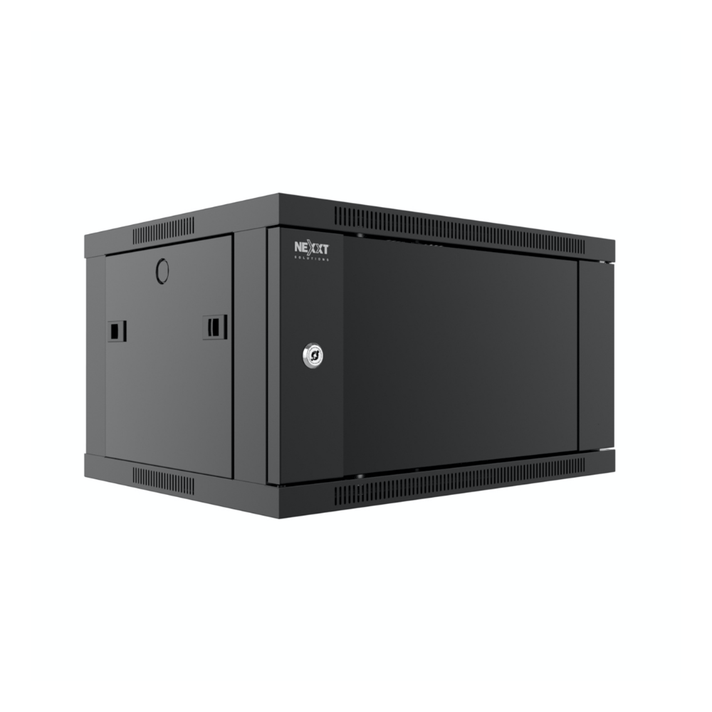 Nexxt Solutions Infrastructure - Wall mount enclosure - SPCC steel / Tempered glass - Black / RAL 9005 - 600x450 6U FIX 1FAN