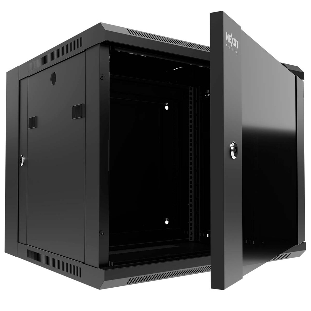 Nexxt Solutions Infrastructure - Wall mount enclosure - SPCC steel / Tempered glass - Black / RAL 9005 - 600x550 9U DUAL 2FAN