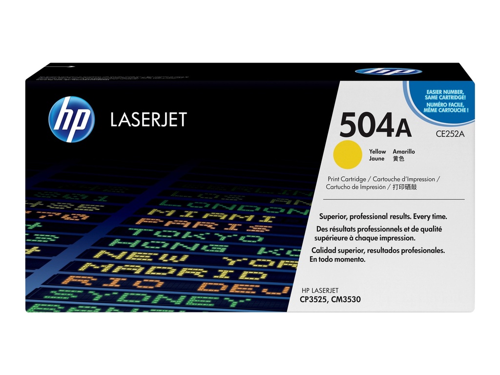 HP 504A - Amarillo - original - LaserJet - cartucho de tóner (CE252A) - para Color LaserJet CM3530 MFP, CM3530fs MFP, CP3525, CP3525dn, CP3525n, CP3525x