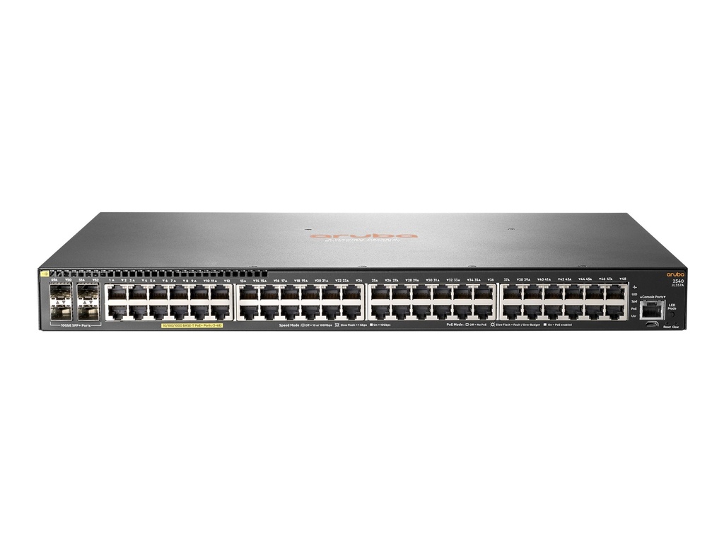 HPE Aruba 2540 48G PoE+ 4SFP+ - Conmutador - Gestionado - 48 x 10/100/1000 (PoE+) + 4 x 10 Gigabit Ethernet / 1 Gigabit Ethernet SFP+ - sobremesa, montaje en rack, montaje en pared - PoE+ (370 W)