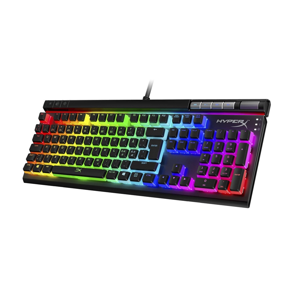 HyperX - Keyboard - Wired - Spanish - Bluetooth - Ergonomic Design - Black/Español - Diseño traslúcido que resalta la brillante iluminación RGB - Fuente exclusiva de HyperX - Estilizada herramienta HyperX de remoción de cobertor de tecla incluida 