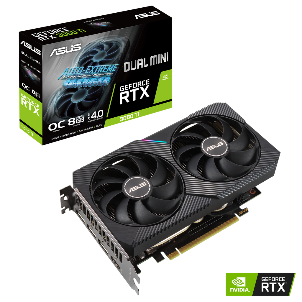 ASUS - DUAL-RTX3060TI-O8G-MINI-V2 - PCI Express 4.0 - NVIDIA - NVIDIA GeForce RTX 3060 Ti - 8 GB - GDDR6 SDRAM