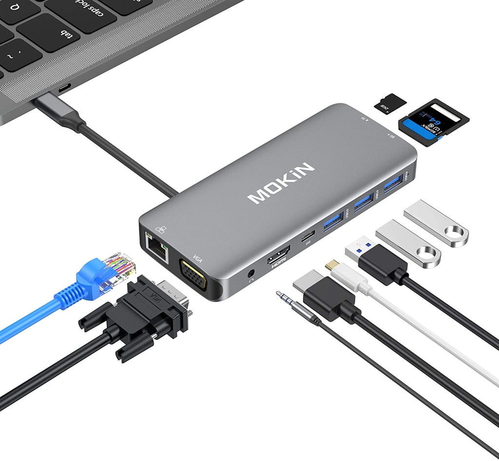 MOKIN – ADAPTADOR 10EN1 USB C A HDMI/VGA/RJ45/HDMISD/AUDIO
