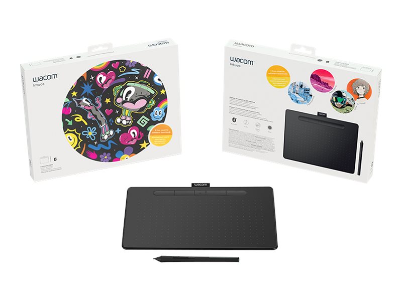 Wacom Intuos Tableta de lápiz creativa Medium - Digitalizador - 21.6 x 13.5 cm - electromagnético - 4 botones - inalámbrico, cableado - USB, Bluetooth - negro