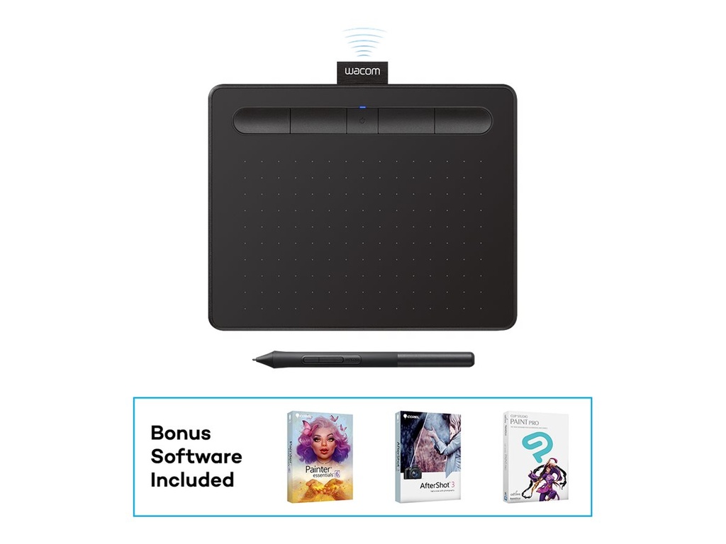 Wacom Intuos Tableta de lápiz creativa Small - Digitalizador - 15.2 x 9.5 cm - electromagnético - 4 botones - inalámbrico, cableado - USB, Bluetooth - negro