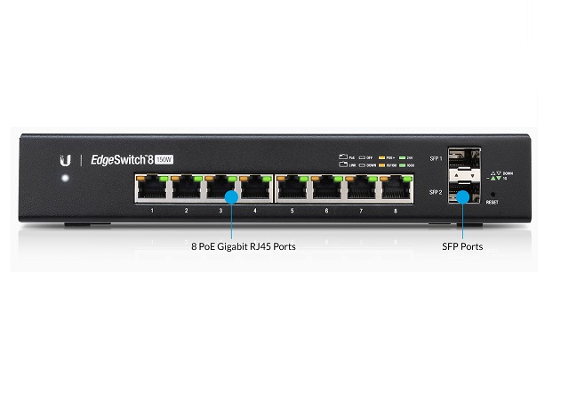 Ubiquiti EdgeSwitch 8 - Conmutador - L3 - Gestionado - 8 x 10/100/1000 (PoE+) + 2 x Gigabit SFP - montaje en rack - PoE+