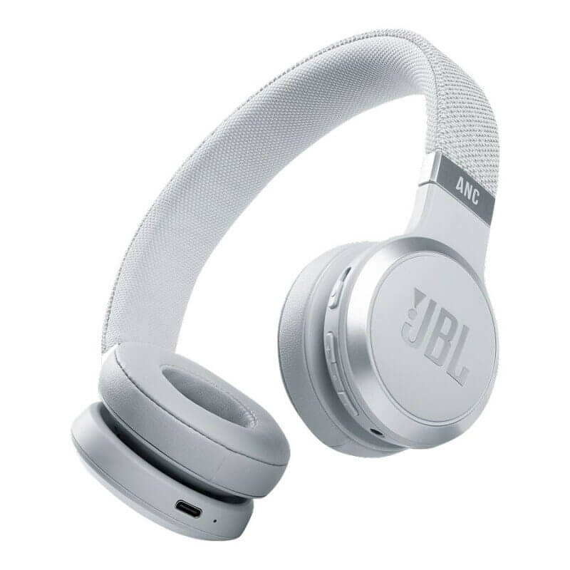 JBL LIVE 460NC - Auriculares con diadema con micro - en oreja - Bluetooth - inalámbrico, cableado - cancelación de sonido activo - conector de 3,5 mm - blanco