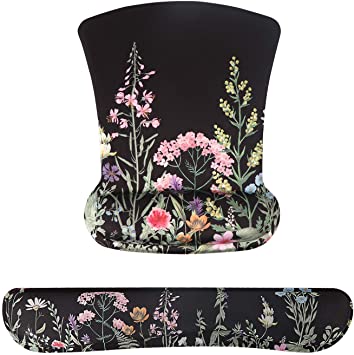 ‎iCasso Reposamuñecas para mouse y reposamuñecas para teclado de computadora (Diseño Floral)