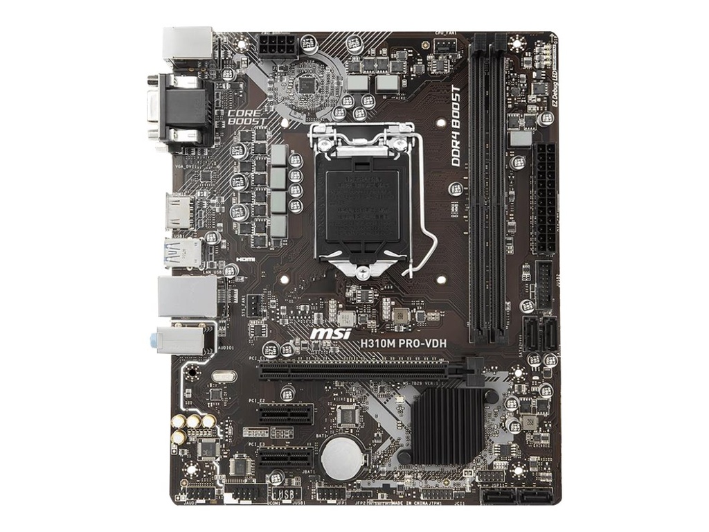 MSI H310M PRO-VDH - Placa base - micro ATX - LGA1151 Socket - H310 Chipset - USB 3.1 Gen 1 - Gigabit LAN - Tarjeta gráfica (CPU necesaria) - HD Audio (8-canales)