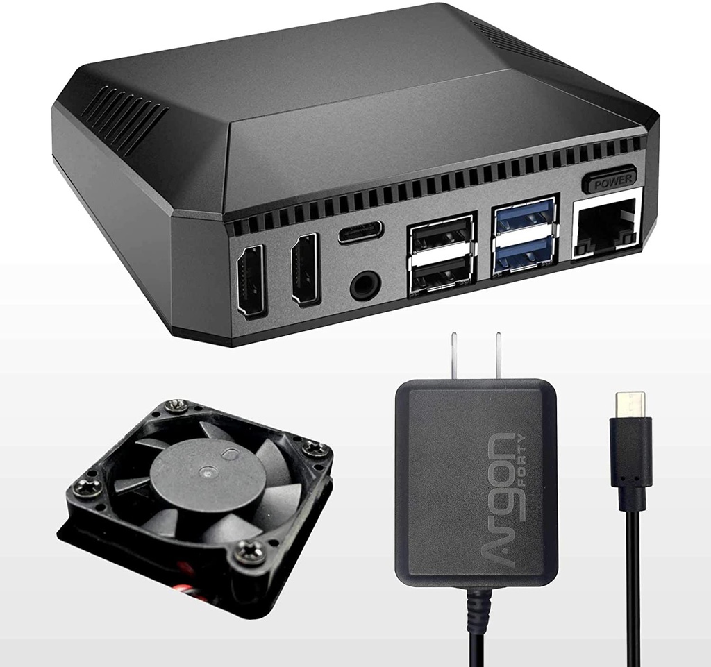 Argon ONE Raspberry Pi 4 Case and Raspberry Pi 4 4GB Kit | Aluminum Heatsink with Cooling Fan | Includes: HDMI Cable, Power Supply, and Noobs | Power