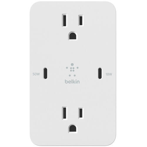 Belkin BOOST CHARGE PRO Wall Plate - Adaptador de corriente (2 x NEMA 5-15, 2 x 24 pin USB-C) - blanco