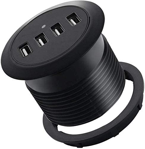 B085HKW5TF-Estación de carga de escritorio de 4 puertos USB de escritorio se monta en el agujero de 2.5 in con cable de alimentación, color negro 5A