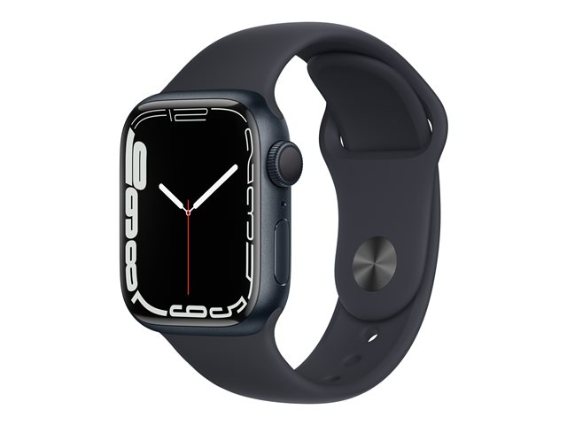 Apple Watch Series 7 (GPS) - 41 mm - midnight aluminum - reloj inteligente con pulsera deportiva - fluoroelastómero - medianoche - tamaño de la banda: Regular - 32 GB - Wi-Fi, Bluetooth - 32 g