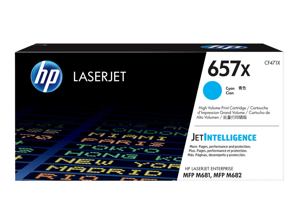 HP 657X - Alto rendimiento - cián - original - LaserJet - cartucho de tóner (CF471X) - para LaserJet Enterprise MFP M681; LaserJet Enterprise Flow MFP M681, MFP M682