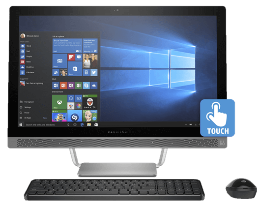 HP Pavilion 24-b222la - Todo en uno - A12 9730P / 2.8 GHz - RAM 8 GB - HDD 2 TB - grabadora de DVD - Radeon R7 - GigE - WLAN: 802.11b/g/n, Bluetooth 4.0 - Win 10 Home 64 bit - monitor: LED 23.8" 1920 x 1080 (Full HD) pantalla táctil - teclado: Latinoamérica - plateado