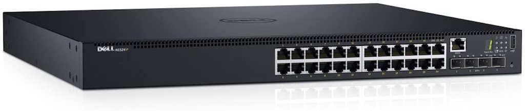 Dell Networking N1524P - Conmutador - L2 + - Gestionado - 24 x 10/100/1000 + 4 x 10 Gigabit SFP+ - flujo de aire de delante hacia atrás - montaje en rack - PoE+ (30.8 W) - con 1 Year ProSupport with Next Business Day On-Site Service After Problem Diagnosis