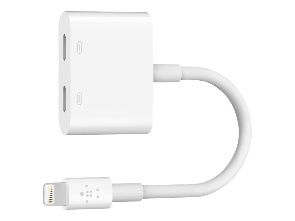 Belkin Lightning Audio + Charge RockStar - Cable de audio/carga - Lightning macho a Lightning hembra - 11.5 cm - para Apple iPad/iPhone/iPod (Lightning)