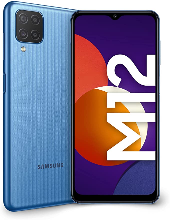 Samsung Galaxy M12 - 4G smartphone - SIM doble - RAM 4 GB / 128 GB - microSD slot - pantalla LCD - 6.5" - 1600 x 720 píxeles - 4x x cámaras traseras 48 MP, 5 MP, 2 MP, 2 MP - front camera 8 MP - azul claro