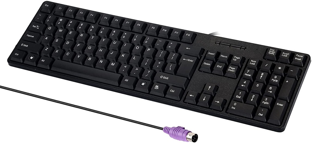 MCSaite PS2 Teclado de ordenador con 104 teclas con soporte, negro, resistente al agua, compatible con Windows, PC, portátil