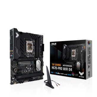 ASUS TUF GAMING H670-PRO WIFI D4 - Placa base - ATX - Socket LGA1700 - H670 Chipset - USB-C Gen1, USB 3.2 Gen 1, USB 3.2 Gen 2, USB-C Gen 2x2 - 2.5 Gigabit LAN, Wi-Fi, Bluetooth - Tarjeta gráfica (CPU necesaria) - HD Audio (8-canales)