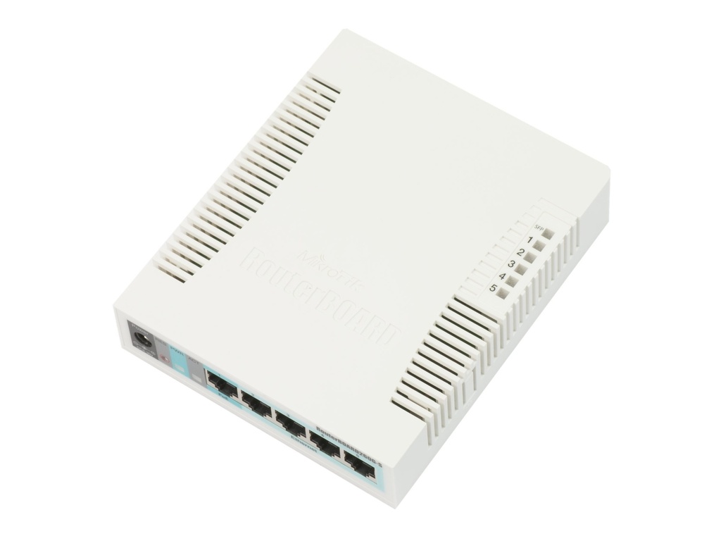 MikroTik RouterBOARD RB260GS - Conmutador  - Gestionado - 1 x 10/100/1000 (PoE) + 4 x 10/100/1000 + 1 x SFP - sobremesa - PoE - 113X139X28mm  - MicroTik SwOS