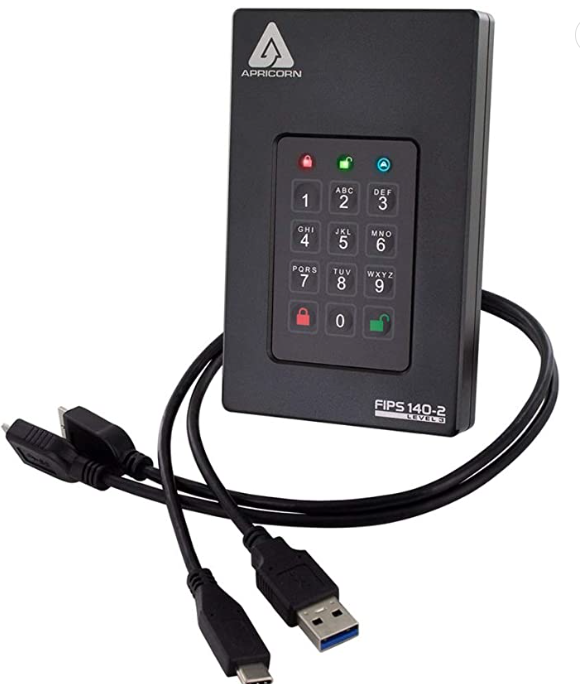 Apricorn Aegis Fortress L3 - Unidad portátil con cifrado de hardware USB 3.0 validada de nivel 3, 1 TB (AFL3-1TB), color negro