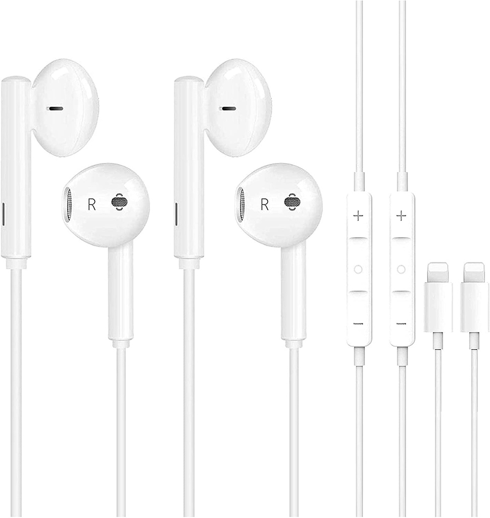 Paquete de 2 auriculares Apple para iPhone, auriculares con aislamiento de ruido con cable Lightning [certificado Apple MFi] micrófono integrado y control de volumen compatibles con iPhone 12/11/XR/XS/X/7/7 Plus/8/8Plus