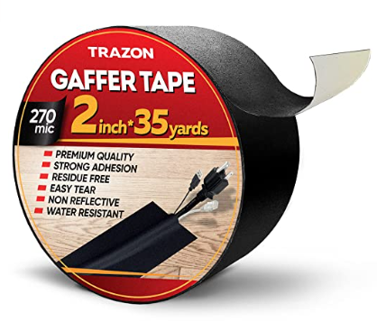 Cinta Gaffers de alta resistencia, cinta adhesiva mate no reflectante, multiusos, fácil de romper, sin residuos, cinta de tela Gaffing Goon Pro para cable, escenario, fotografía (2 pulgadas x 35 yardas, negro)