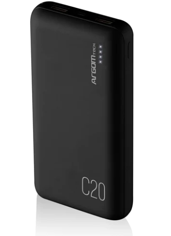 POWERBANK ARGOM 20,000mAh USBX2 NEGRO
