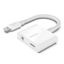 Belkin 3.5 mm Audio + Charge RockStar - Adaptador de Lightning a conector de auriculares/de carga - Lightning macho a miniconector de 4 polos, Lightning hembra - blanco - para Apple iPad/iPhone (Lightning)