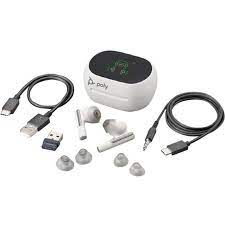 Poly Voyager Free 60+ - Auriculares inalámbricos con micro - en oreja - Bluetooth - cancelación de sonido activo - arena blanca - Certificado para Equipos de Microsoft