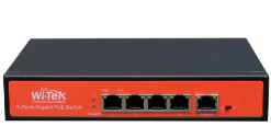 WI-PS305G - Wi-Tek Switch de 4 puertos PoE 10/100/1000 + 1 ptos GB para Up-Link con característica de largo alcance 250 mts, 65w.
