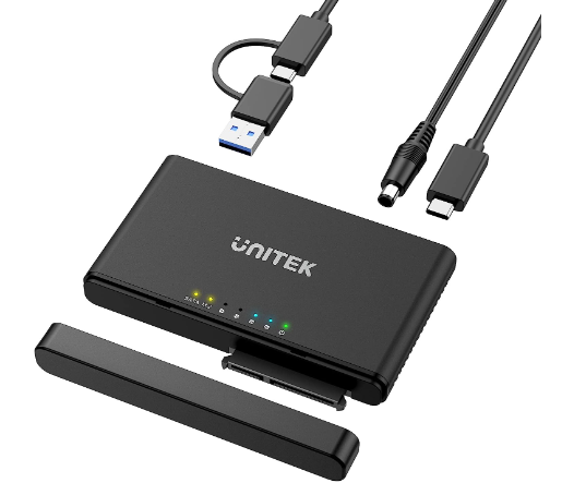 S1222A - Unitek Duplicador M.2 y SATA a USB con convertidor adaptador de disco duro SATA de 2.5 pulgadas/3.5 pulgadas, USB C 3.1 Gen2 de 10 Gbps compatible con clon sin conexión para SSD NVME de llave M y carcasa externa SATA