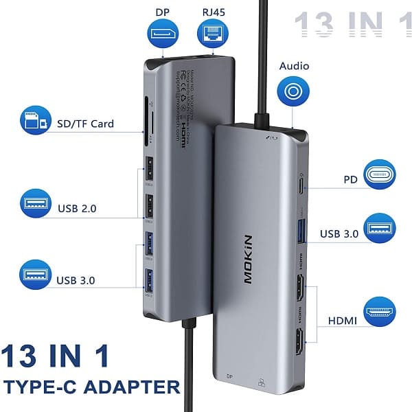 CB03049-ADAPTADOR MOKIN 14 EN1 USB TIPO C VGA/RJ45/2XHDMI/SD/USB A/C