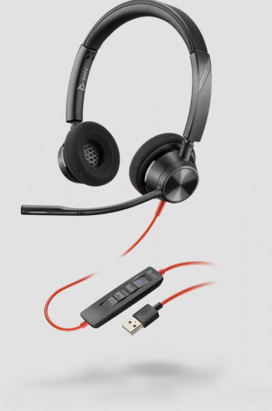 Poly Blackwire 3320-M - Blackwire 3300 series - auricular - en oreja - cableado - cancelación de sonido activo - USB-A - negro - Certificado para Equipos de Microsoft