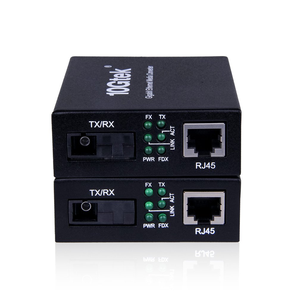 B06XBSX9MX-Un par de convertidor de medios Bidi de fibra SC monomodo Gigabit Ethernet, módulo de fibra BiDi SFP B LX integrado, 1310 nm/1550 nm, SMF, hasta 20 KM, fibra SC a 10/100/1000Base-TX (UTP/STP/Cat5e/Cat6 RJ45)
