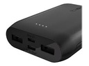 Belkin - Cargador portátil - 10000 mAh - 15 vatios - 3 conectores de salida (2 x USB, 24 pin USB-C) - negro