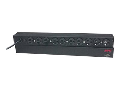 APC Basic Rack-Mount PDU - Unidad de distribución de alimentación (montaje en bastidor) - CA 120 V - 1.8 kW - input: NEMA 5-15 - conectores de salida: 10 (NEMA 5-15) - 1U - 19" - 3.7 m cable - negro - para P/N: SMX1000C, SMX1500RM2UC, SMX1500RM2UCNC, SMX750C, SMX750CNC, SRTL3KRM1UC