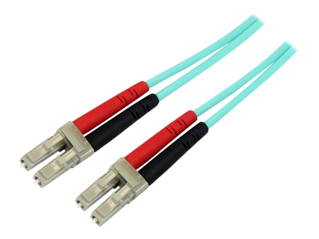 StarTech.com Aqua OM4 Duplex Multimode Fiber - 3m/ 9 ft - 100 Gb - 50/125 - OM4 Fiber - LC to LC Fiber Patch Cable (450FBLCLC3) - Cable de red - LC de modos múltiples (M) a LC de modos múltiples (M) - 3 m - fibra óptica - impresión a dos caras - 50/125 micras - OM4 - agua